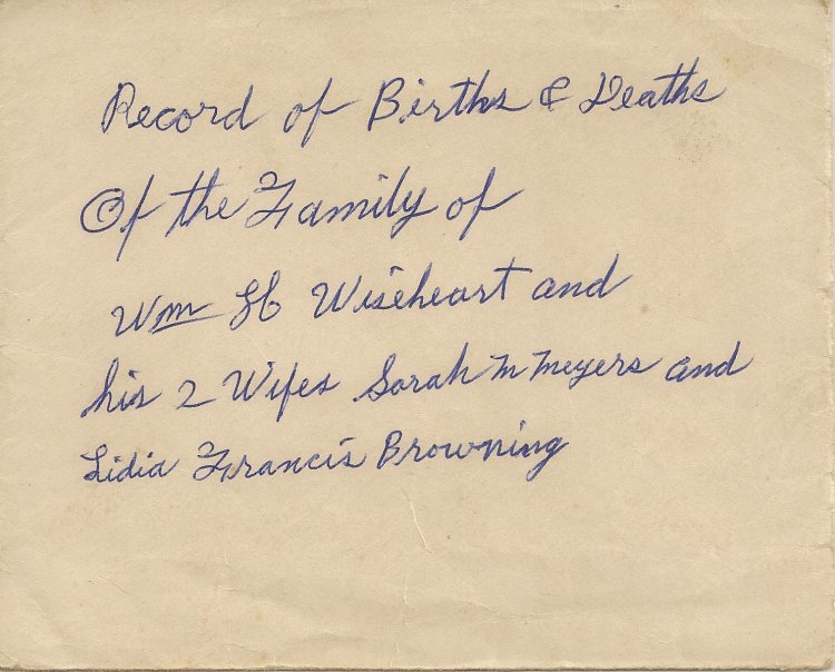 Envelope containing transcription of William H. Wiseheart Family Bible.
